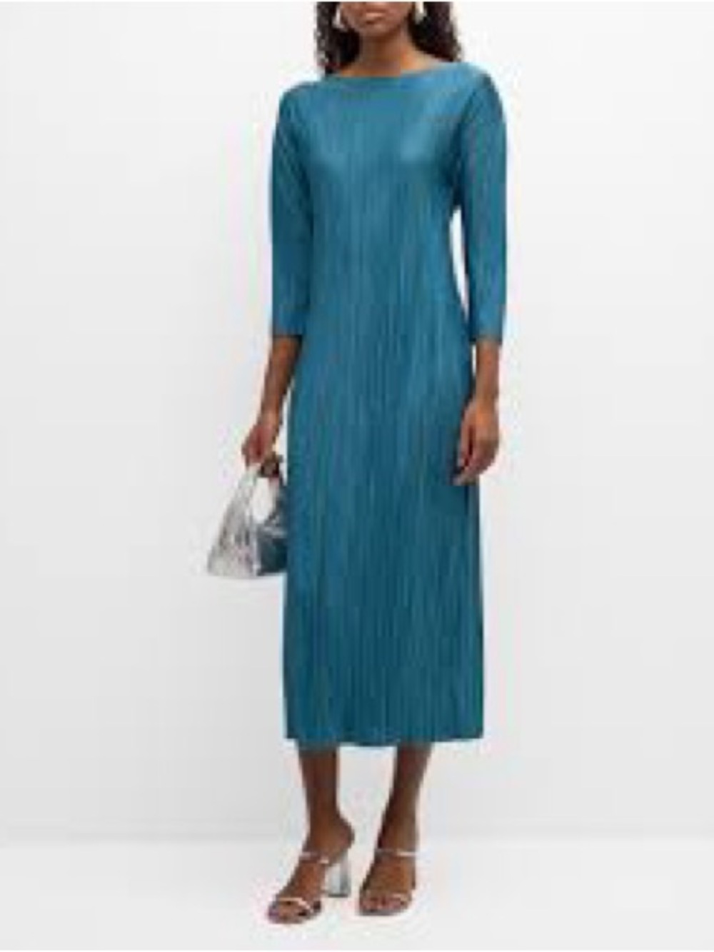 Frances Valentine French Blue Slinky Pleated Maxi Dress L
